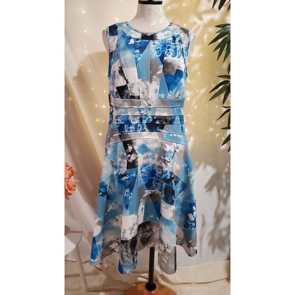 Calvin Klein Dresses & Skirts - Calvin Klein Abstract Scuba Fit and Flare Sleeveless Dress Womens Size 12 Blue